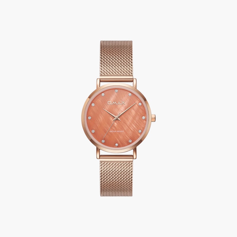 OMAX Rose Gold Mesh Strap Women's Watch - Image 1